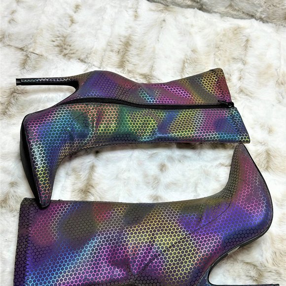 Pazzle Metallic Rainbow Mid Calf Pointy Toe High Heel Boots - Picture 7 of 8